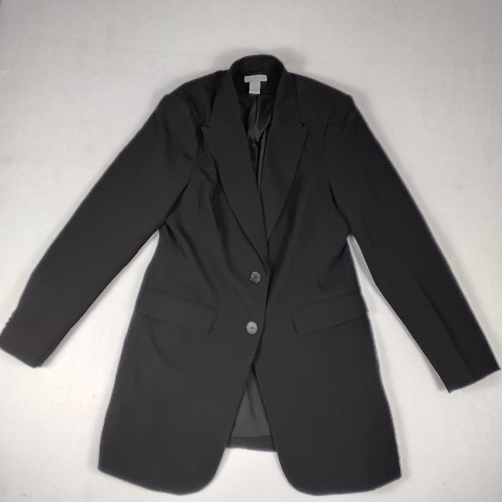 HM Black Longline Blazer Oversized Peak Lapel Jacket Coat Womens Medium